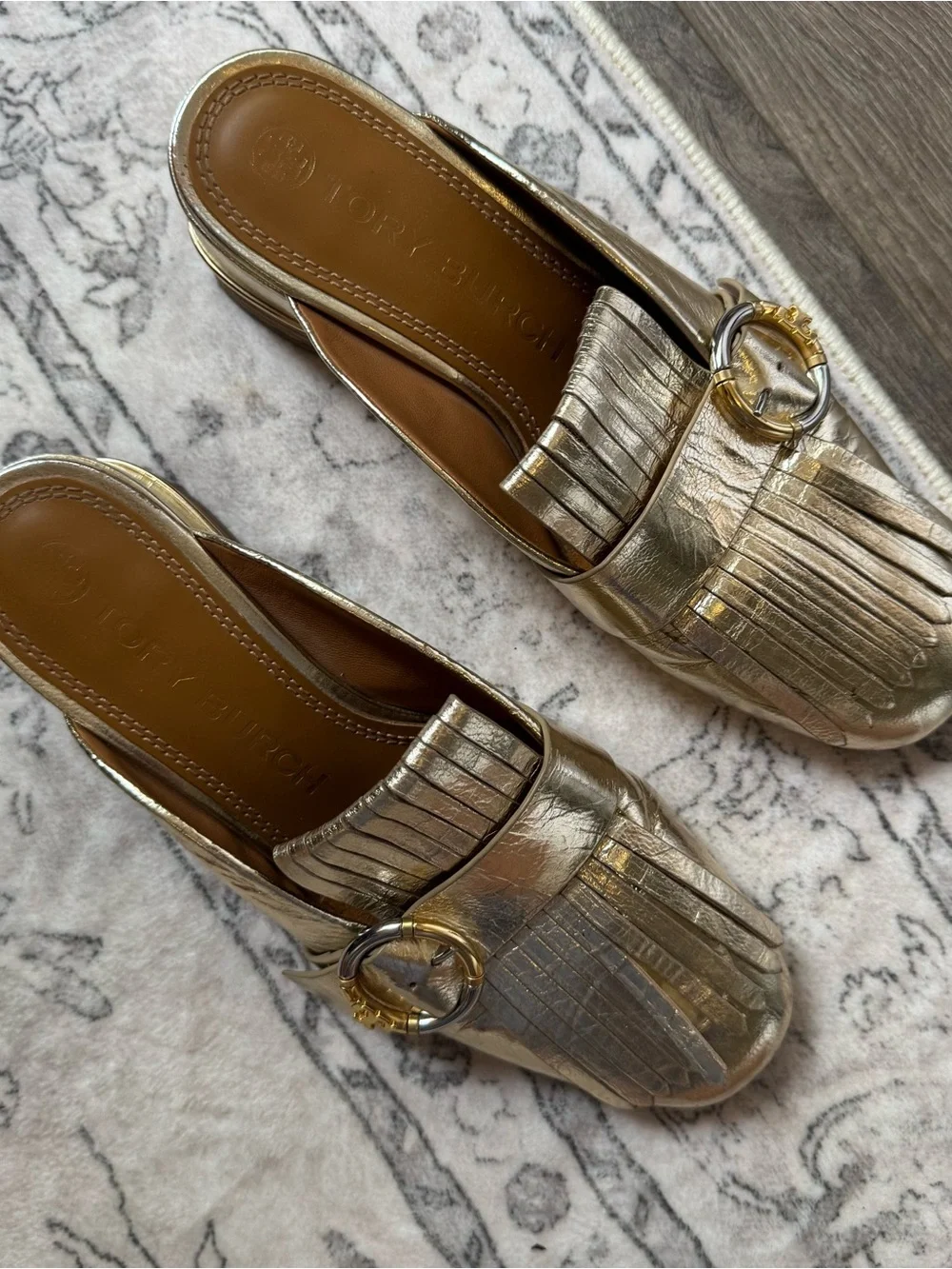 Tory Burch Women's Multi Logo Kiltie Mules-Shoes gold